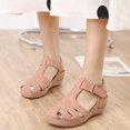 thumbnail image 1 of AXXD Pink Wedge Sandals for Women 8.5 Summer Slope Heels Car Line Sandals Breathable Casual Bowing Shoes, 1 of 6