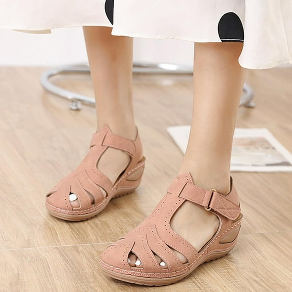 AXXD Pink Wedge Sandals for Women 8.5 Summer Slope Heels Car Line Sandals Breathable Casual Bowing Shoes