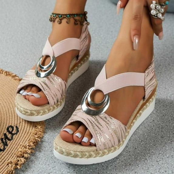 AXXD Pink Wedge Sandals for Women 9.5 Summer Size Fish Mouth Roman Sandals