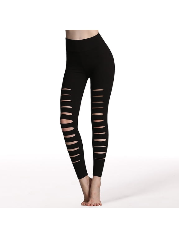 Plus Size Yoga Pants for Women,Athletic Legging,Women Athletic Yoga Casual Stetch Shorts,Solid,High Waist Rise,RippedBlack,M