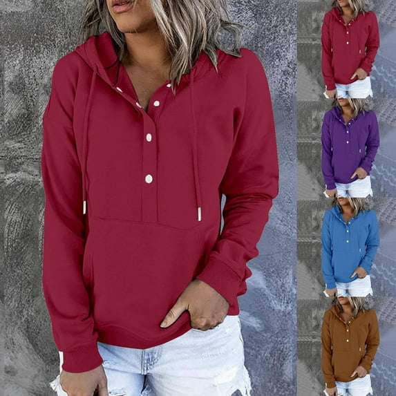 AXXD Pullover Hoodie,Womens Hoodies Clearance under $10,Women's Sweatshirts Clearance $10,Henley,Long Sleeve,Deep Pocket,Red,XXL( US:12)