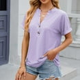 thumbnail image 1 of AXXD Purple Basic Blouses for Women Summer 2024 V- Neck Hollow Out Recreational Short Sleeve Tops Blouse, 1 of 4