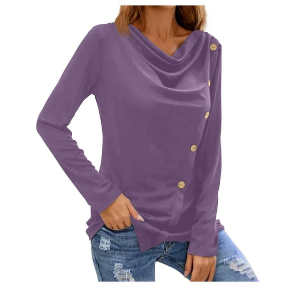 AXXD Purple Basic Fashion Tops for Women Trendy Summer 2024 Ladies Solid Color Long Sleeve Short Shirt Blouse Tops