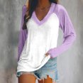 thumbnail image 1 of AXXD Purple Basic Sexy Shirts for Women Summer 2024 Ladies V Neck Loose Tops Casual Patchwork Color T-Shirts Long Sleeve Blouse, 1 of 4