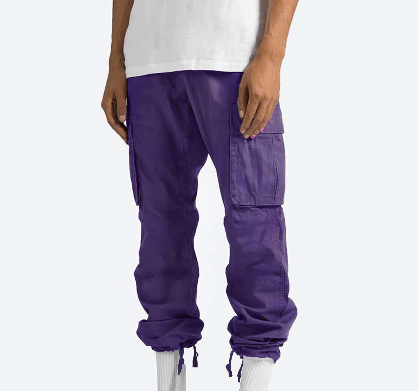 【最安値挑戦】 AXXD Purple Elastic Waist Pants For Men Solid Casual Clothing