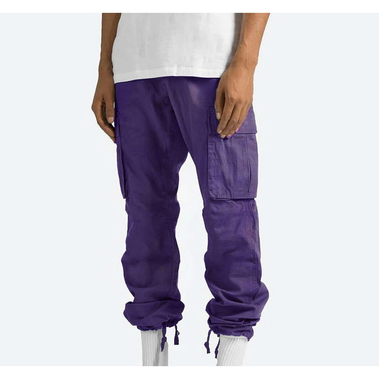AXXD Purple Elastic Waist Pants For Men Solid Casual