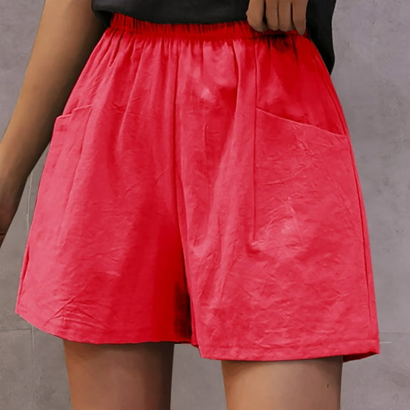 AXXD Red Athletic Shorts for Women Summer High Waisted Loose Wide Leg Pants Straight Pants Cotton Linen Shorts Mother's Day