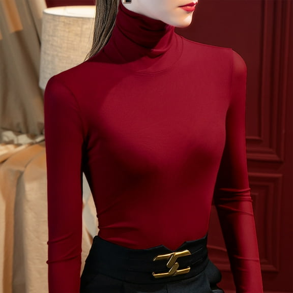 AXXD Red Basic Ladies Sweatshirts Summer 2024 Ladies Solid Color Long Sleeve Short Shirt Blouse Tops
