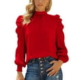 thumbnail image 1 of AXXD Red Basic Western Tops for Women Summer 2024 Trendy Round-Neck Long Sleeve Solid Casual T- Shirt Blouse Tops, 1 of 6