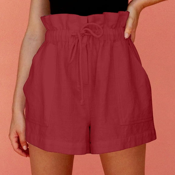 AXXD Red Workout Shorts Womens Plus Size Summer Elastic Waist Pocket Cotton Linen Shorts And Shorts Mother's Day