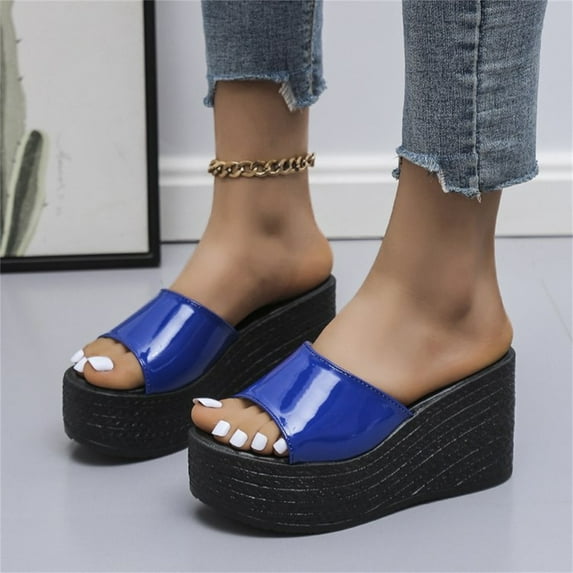 AXXD Sandals for Women 7.5 Summer Matsu Heel Thick Sole Slope Heel Shoes Breathable Slip-on Beach Sandals