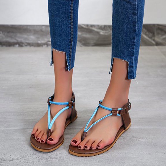 AXXD Sandals for Women Sandals Summer Cool Shoes Beach Shoes Flat Heel Roman Style Pinch Sandals