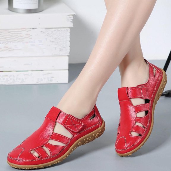 AXXD Sandals for Women Summer Leather Sandals Comfortable Soft Soled Mom Shoes Paste Casual Shoes