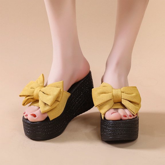 AXXD Sandals for Women Summer Matsu Heel Thick Sole Slope Heel Shoes Breathable Slip-on Beach Sandals