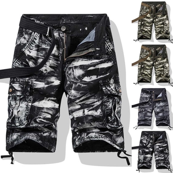 AXXD Shorts For Men Summer Plus Size Casual Solid Zipper Button Multi-pocket Cropped Cargo Shorts Father's Day Gift