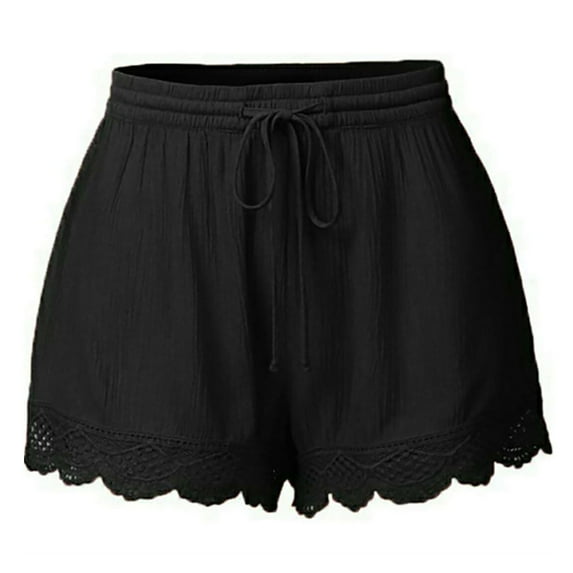 AXXD Shorts for Women,Bermuda Shorts for Women,Lace Plus Size Rope Tie Ladies Shorts Black L (US:8)