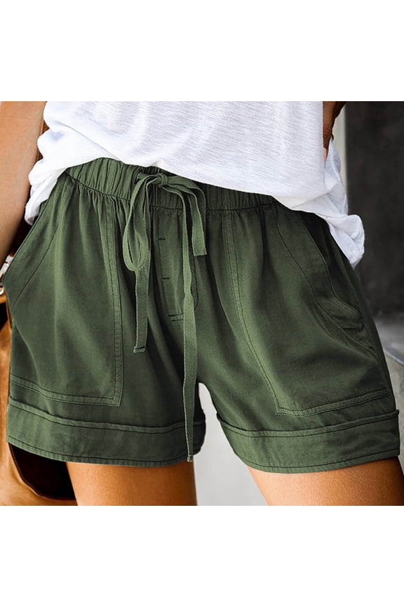 Shorts for Women,Ruffle Shorts,Comfy Drawstring Elastic Waist Pocket Loose Jean Shorts Womens High Waisted Army Green 10