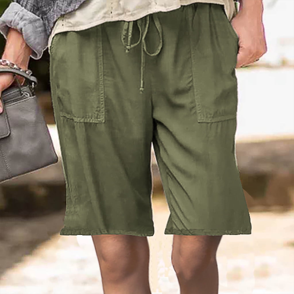 AXXD Shorts For Women Clearance Under 10,Plus Size Solid Tightness Cropped Trousers Pocket