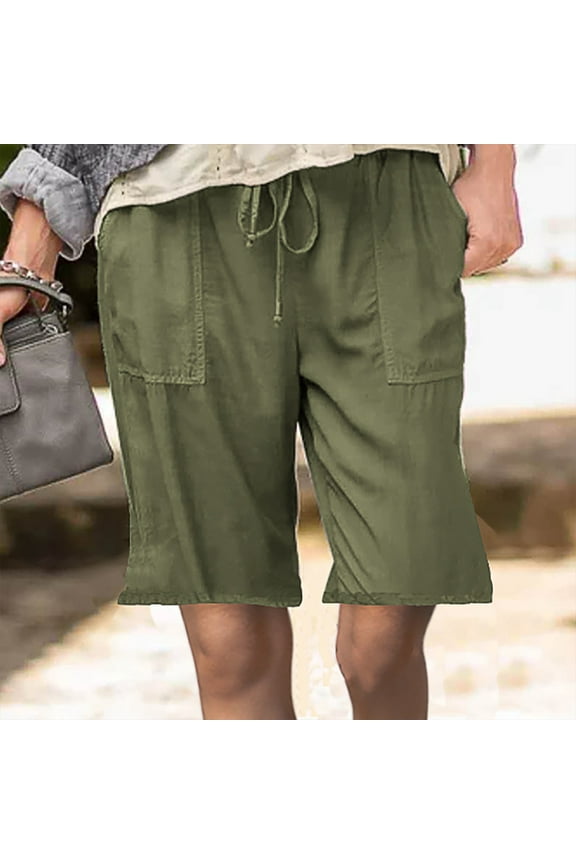 Shorts For Women Clearance Under $10,Plus Size Solid Tightness Cropped Trousers Pocket Overalls Shapewear Shorts Army Green S