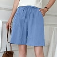 thumbnail image 1 of AXXD Shorts For Women Clearance Under $10,Summer Cotton Hemp Wide Leg Loose Breathable With Pocket Shorts for Women Casual Summer High Waisted Blue 6, 1 of 6