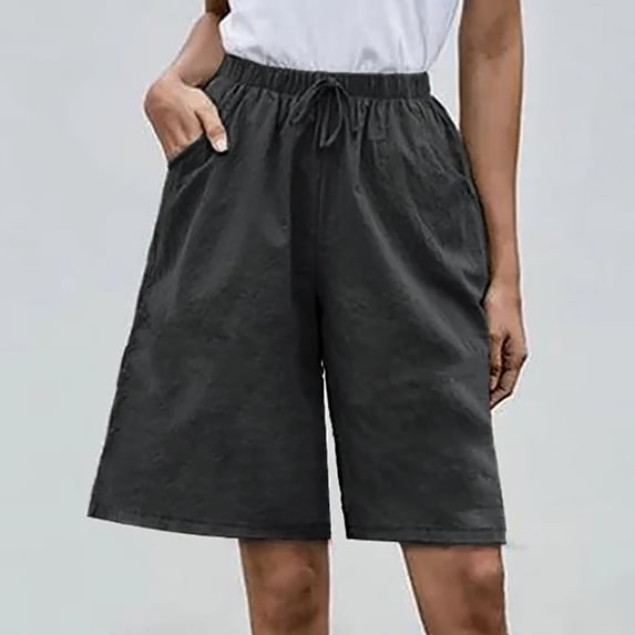 AXXD Shorts For Women Clearance Under $10,Summer Drawstring Lacing Pocket Solid Color Shorts for Women High Waisted Plus Size Black 6