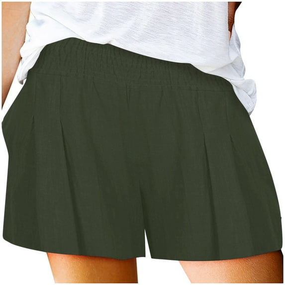 AXXD Shorts For Women Clearance Under $10,Summer Pocket Elastic Waist Loose Solid Shorts Ladies Jean Shorts Army Green 8