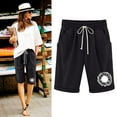 thumbnail image 1 of AXXD Shorts For Women Clearance Under $10,Summer Print Large Size Cotton Linen Black Shorts for Women High Waisted Black 10, 1 of 6