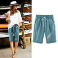 thumbnail image 1 of AXXD Shorts For Women Clearance Under $10,Summer Printed Large Size Cotton Linen Shorts Freshly Picked For Her Green 12, 1 of 5