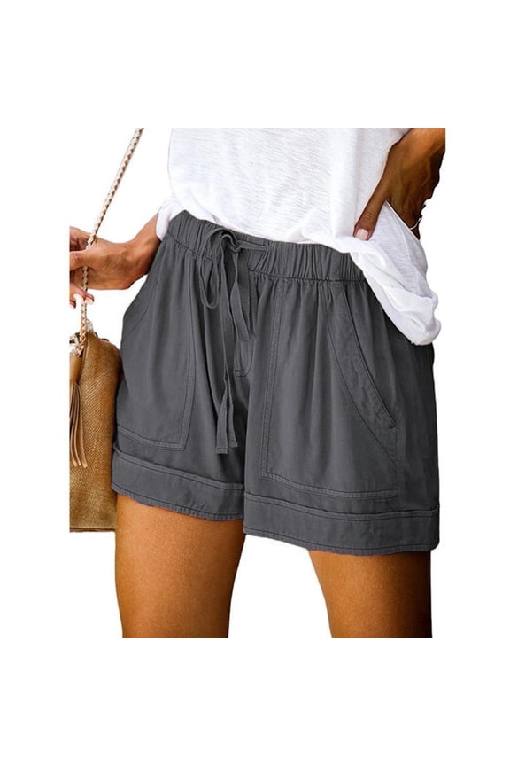 Shorts for Women,Ruffle Shorts,Comfy Drawstring Elastic Waist Pocket Loose Booty Shorts for Lady Gray 6