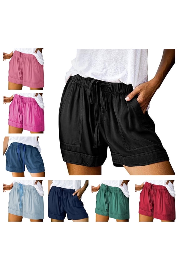 Womens Comfy Drawstring Elastic Waist Pocket Loose Denim Shorts Black Size 8