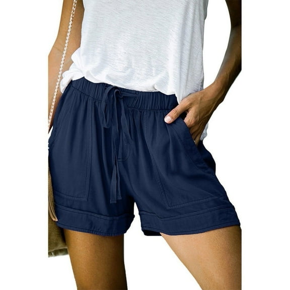 AXXD Shorts for Women,Ruffle Shorts,Comfy Drawstring Elastic Waist Pocket Loose Shorts Workout Shorts Womens Xl Navy 8