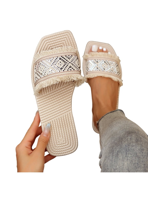Silver Summer Sandals for Women 2024 Trendy Flat Summer EVA Flat Sandals Wear Summer Tassel Mothers Day