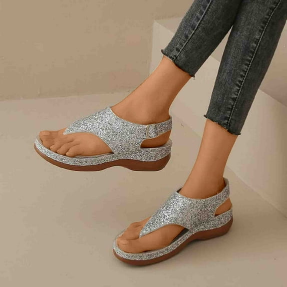 AXXD Silver Wedge Sandals for Women Summer Ladies Flip-Flops Heel Sandals Casual Flip Flops Shoes