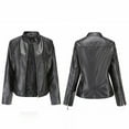 thumbnail image 1 of AXXD Slim Stand Collar Zip Motorcycle Suit Belt Coat Womens Leather Jacket Clearance Black Size L(Us:8), 1 of 9