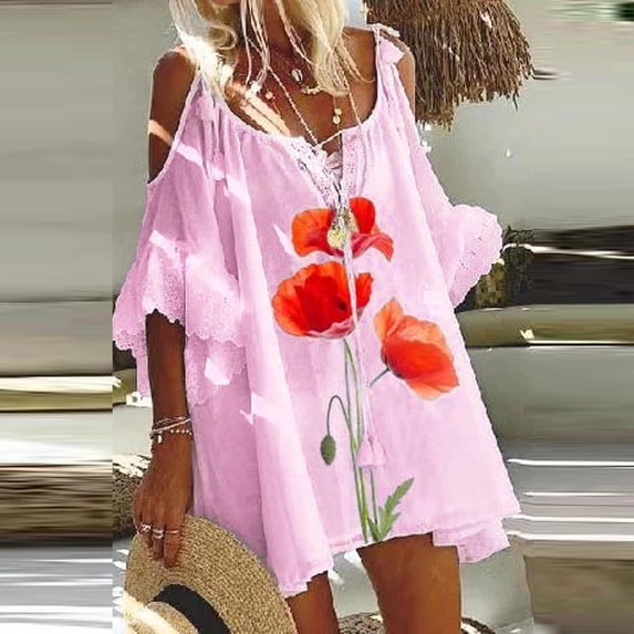 AXXD Summer Dress,Wrap Elegant Tank Swing Dress Short Sleeve V-Neck Beach Dresses for Teacher(New Arrival)