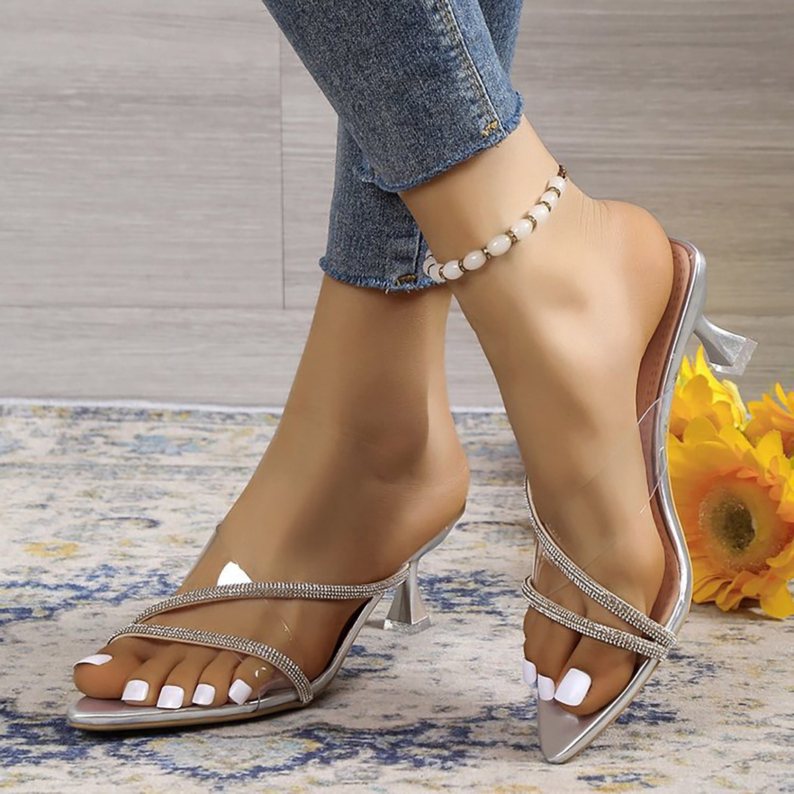 Silver slipper sales heels