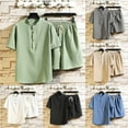 thumbnail image 1 of AXXD Summer Shorts For Men Plus Size Casual Button Pullover Linen Stand Collar Short Sleeve T-Shirt Elastic Shorts Two-Piece Set New Arrival, 1 of 6