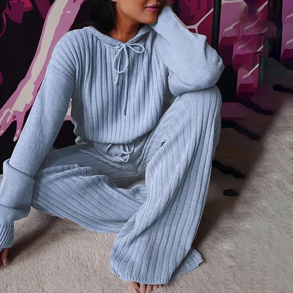 AXXD Sweater Sets For Women Solid Color Leisure Time Hood Sweater Athletic Wear Long Sleeves Suit