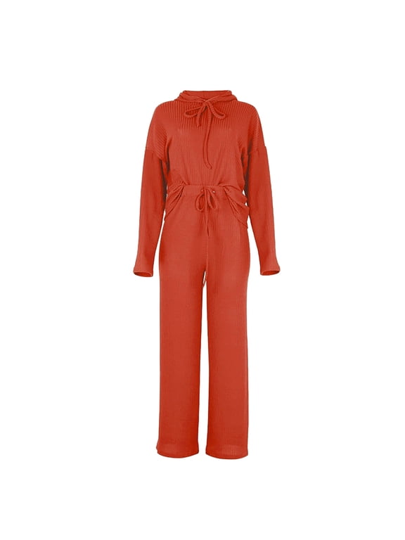 Sweater Sets For Women Solid Color Leisure Time Hood Sweater Athletic Wear Long Sleeves Suit