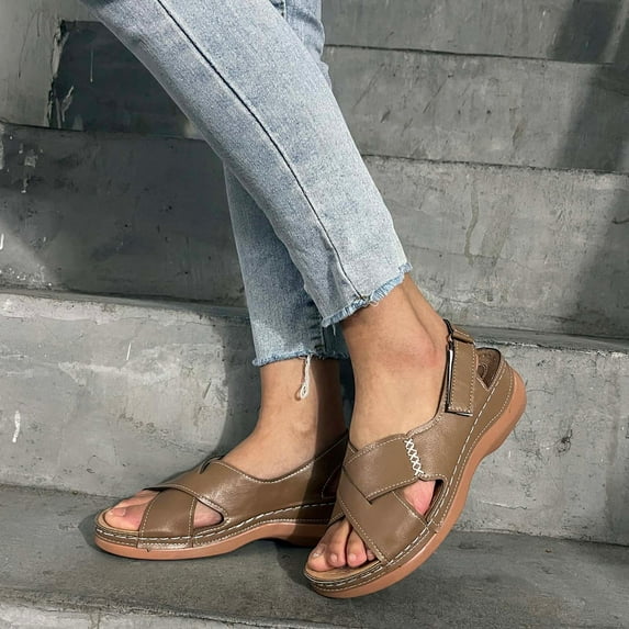 AXXD Wedge Sandals for Women 7.5 Summer Plus-size Wide Strip Back Empty Paste Sandals