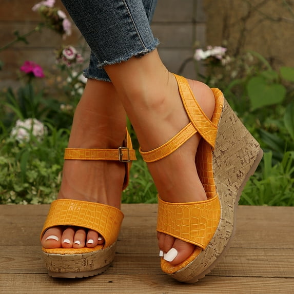 AXXD Wedge Sandals for Women 9.5 Summer Casual Round Head Heel Comfy Sandals Beach Casual Shoes