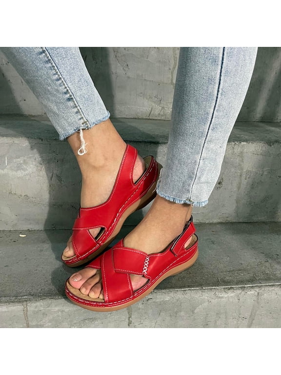 Wedge Sandals for Women 9.5 Summer Plus-size Wide Strip Back Empty Paste Sandals