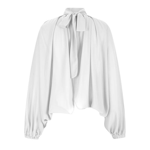 AXXD White Basic Blouses for Women Summer 2024 Loose Casual Lantern Sleeve Solid Color Chiffon Shirt Long Sleeved Top