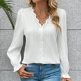 thumbnail image 1 of AXXD White Basic Casual Tops for Women 2024 Fall Solid Color Long Sleeve V-Neck Lace Splicing Hollow Bubble Sleeve Shirt, 1 of 7