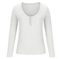thumbnail image 1 of AXXD White Basic Crewneck Sweatshirts Women 2024 Workout Spring Solid Color Tight Bottom Shirt Solid U Neck Threaded Long Sleeve Inner Top, 1 of 4