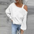 thumbnail image 1 of AXXD White Basic Crewneck Sweatshirts Women Summer 2024 Trendy Casual Solid One Shoulder Pullover Long Sleeve Top, 1 of 5
