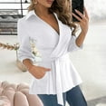 thumbnail image 1 of AXXD White Basic Going Out Tops for Women Summer 2024 Casual Silim Shirt Long Sleeve Solid Bandage V-Neck Polluer Blouse Tops With Pocket, 1 of 6