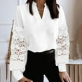 thumbnail image 1 of AXXD White Basic Hawaiian Shirts for Women 2024 Lace Spring And Summer Trendy V-neck Mesh Spliced Flower Printed Casual T-shirt, 1 of 6