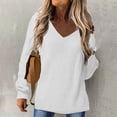 thumbnail image 1 of AXXD White Basic Sexy Tops for Women Summer 2024 Solid V-Neck Long Sleeve Casual Knit Top Blouse, 1 of 3