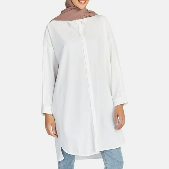 AXXD White Basic Western Shirts for Women Summer 2024 Solid Color Lapel Casual Long-Sleeved Pocket Shirt